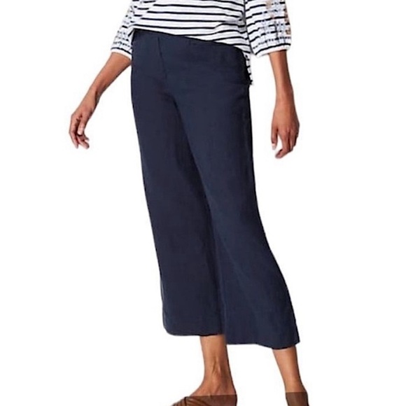 J. Jill Cropped Linen Stretch Wide Leg Pants Navy Blue 2X - Picture 1 of 8